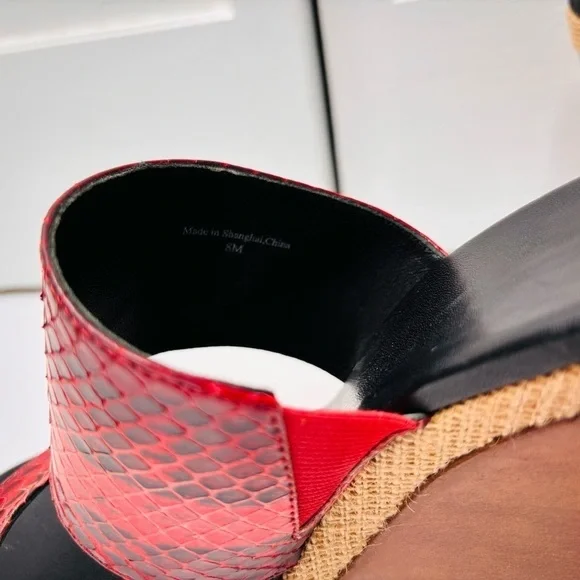 DIANE VON FURSTENBERG Wood Wedge Platform Sandals Size 8 - Picture 7 of 12